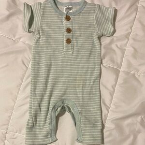 Striped Baby Boy Romper with Wooden Buttons